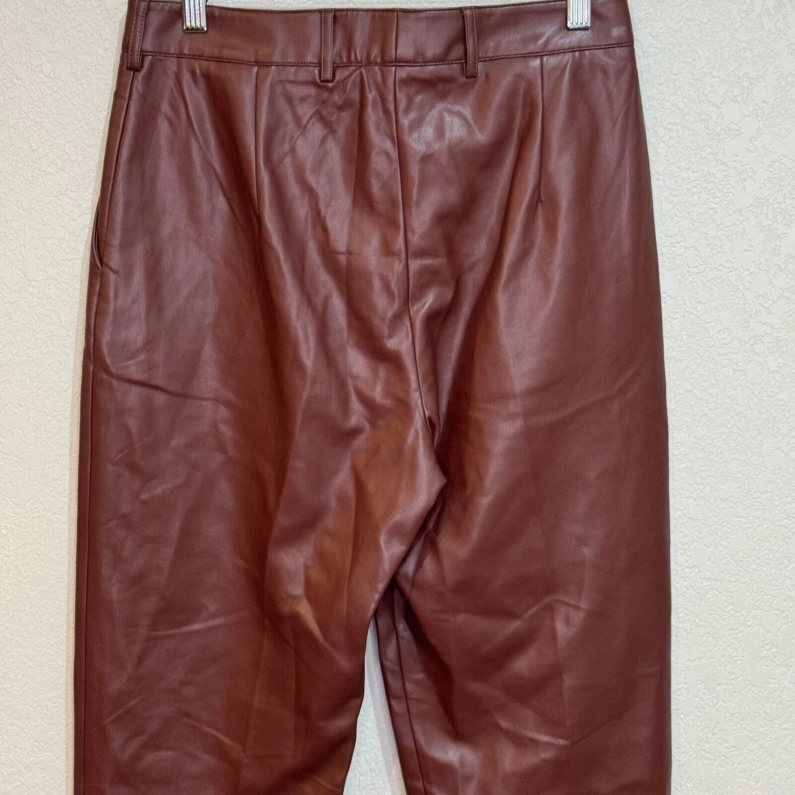 French Connection NEW Brown Crolenda Faux Leather Tapered Trouser Pants Size 6