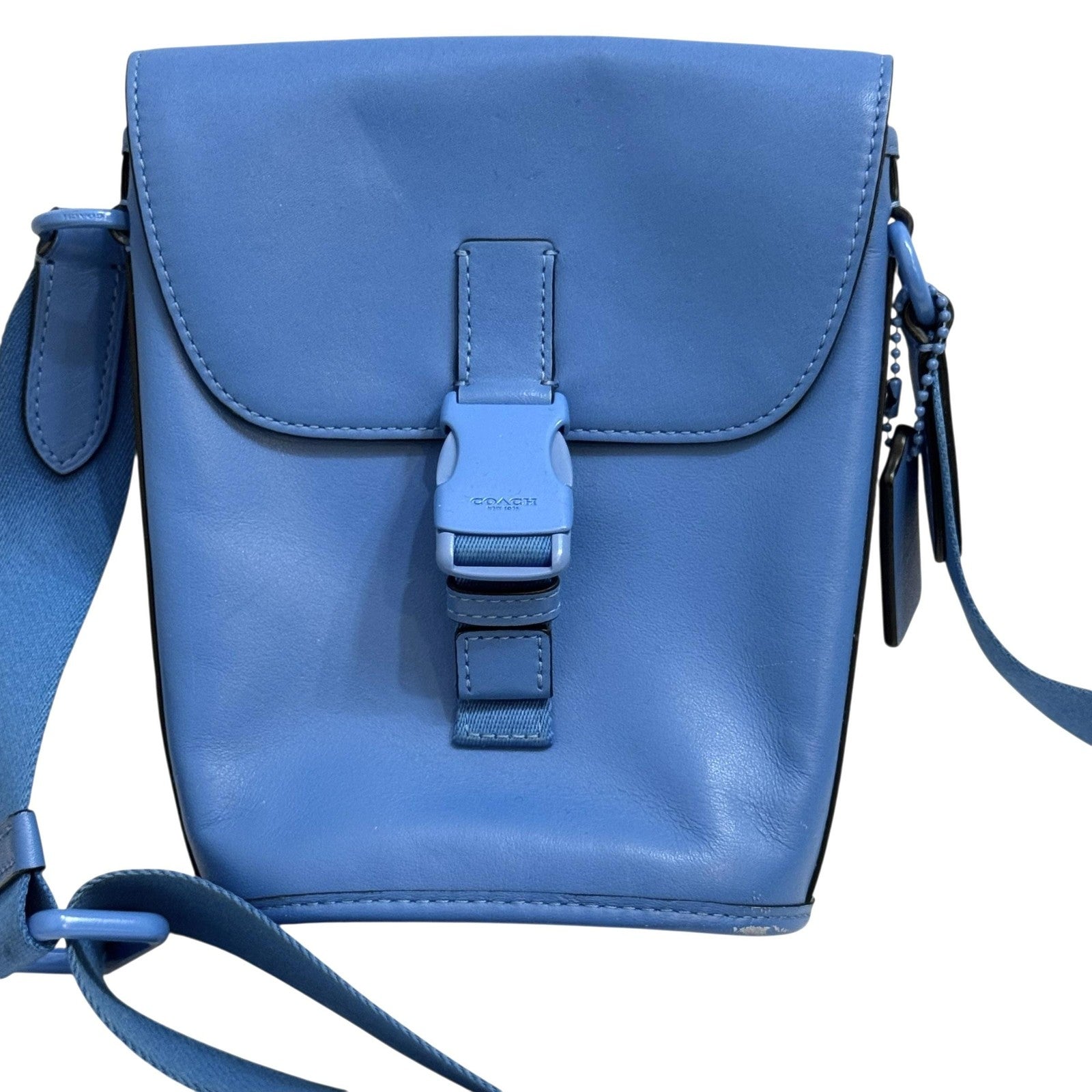 Coach Blue Crossbody Bag Leather Flap Messenger Modern Urban Adjustable Strap