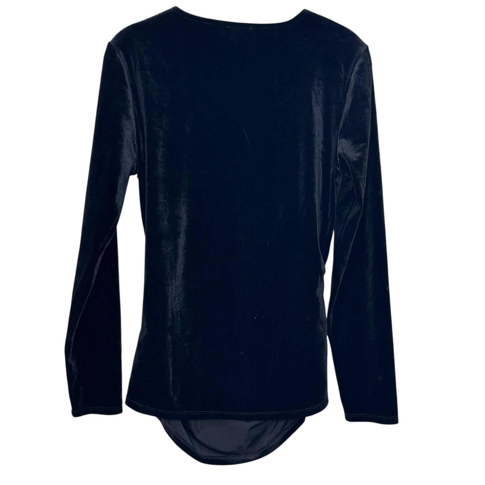 Sundance Wrap Top Womens Small Black Velour Surplice Long Sleeve V Neck Ruched