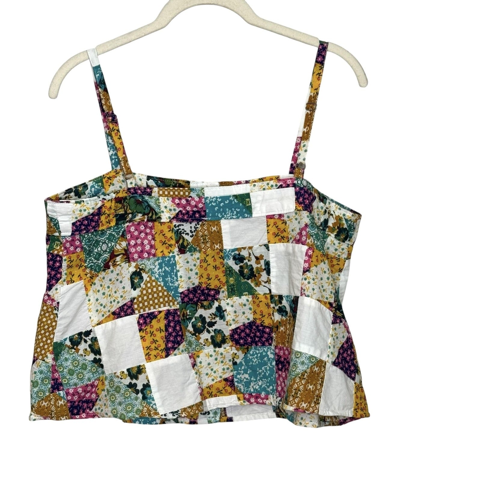 Anthropologie Pilcro Top Small Patchwork Button Front Boho Floral Quilt Tank