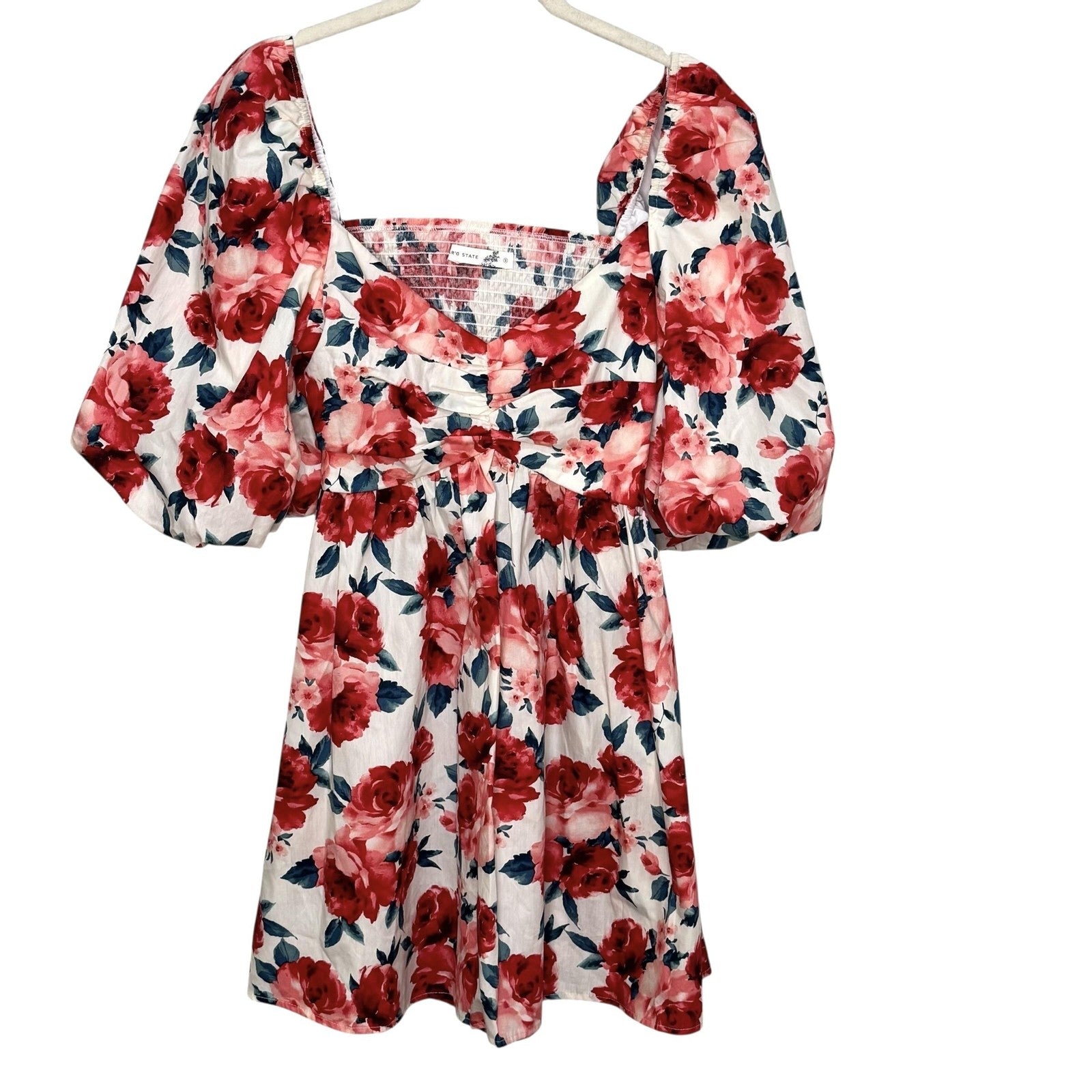 Altar'd State Dress Cyndella Small Puff Sleeve Cutout Mini Boho Floral Roses