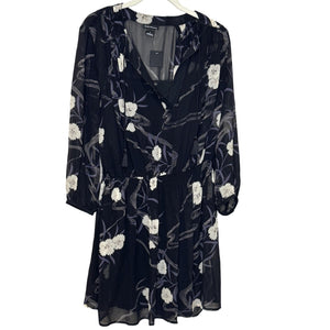 Club Monaco Roanna Dress Womens 4 Black Floral Silk Long Sleeve Mini Boho Chic