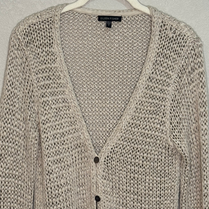 Eileen Fisher Beige Neutral Open Knit Button Cardigan Sweater Size Medium