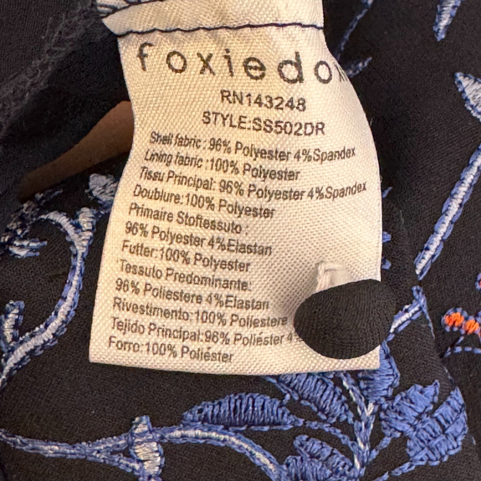 Foxidox Dress Size Medium Senna Embroidered Navy Blue Fit & Flare