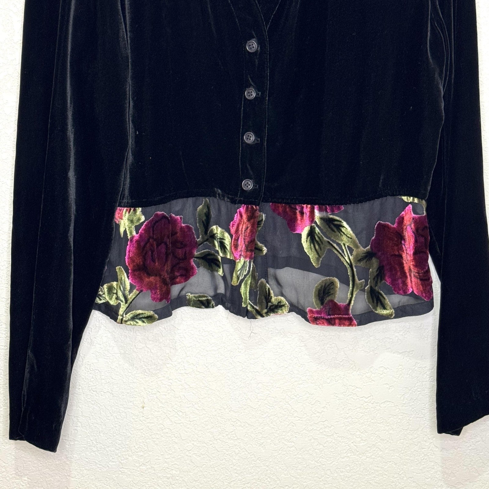 Johnny Was Collection Sweater Womens Medium Velvet Cardigan Burnout Hem Made USA