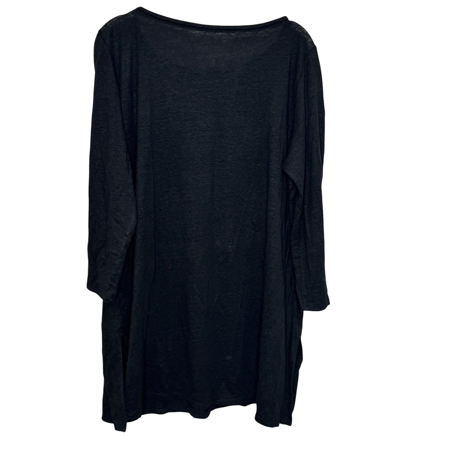 Eileen Fisher Tunic Womens Medium Black Organic Linen 3/4 Sleeve Relaxed Fit Top