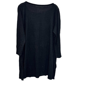 Eileen Fisher Tunic Womens Medium Black Organic Linen 3/4 Sleeve Relaxed Fit Top