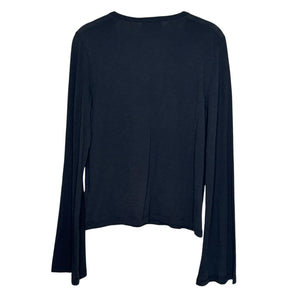 Nation Los Angeles Lian Shirt Small Black Pima Cotton Long Sleeve Notch V Neck
