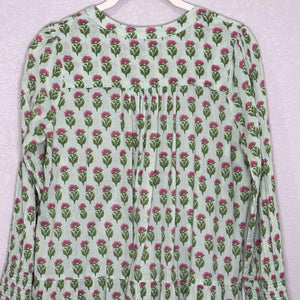 Tuckernuck Dress Womens XS Green Pink Floral Long Sleeve V Neck Tiered Boho