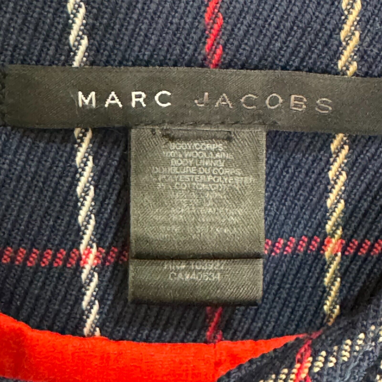 Marc Jacobs 2003 Double Breasted Blue Plaid Wool Coat Red Buttons Size XS/S