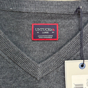 UNTUCKit Sweater Mens NEW Size Large Dark Grey Spitler Merino Wool V Neck