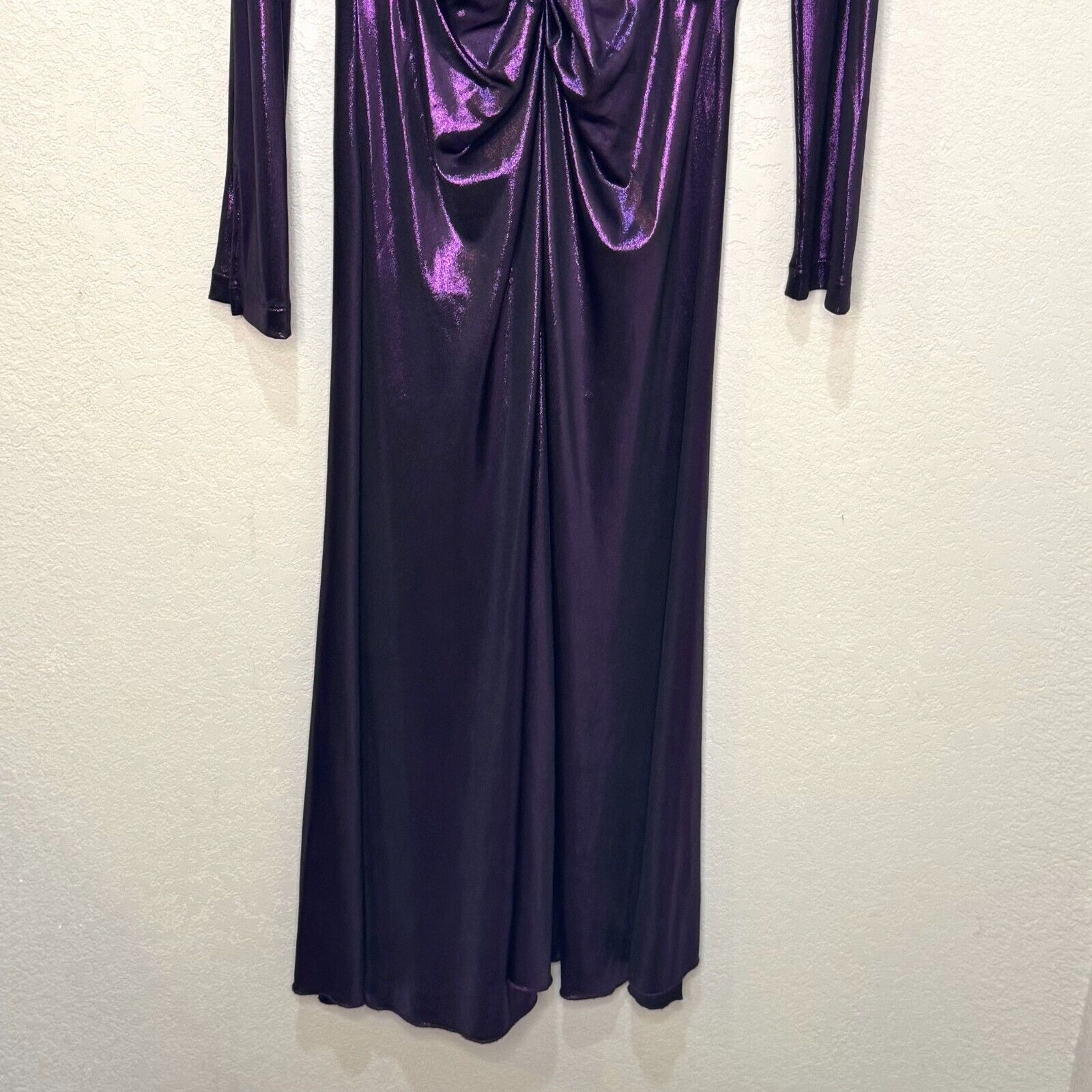 ROTATE Birger Christensen Midi Dress Size Small Number 7 Metallic Purple Ruched