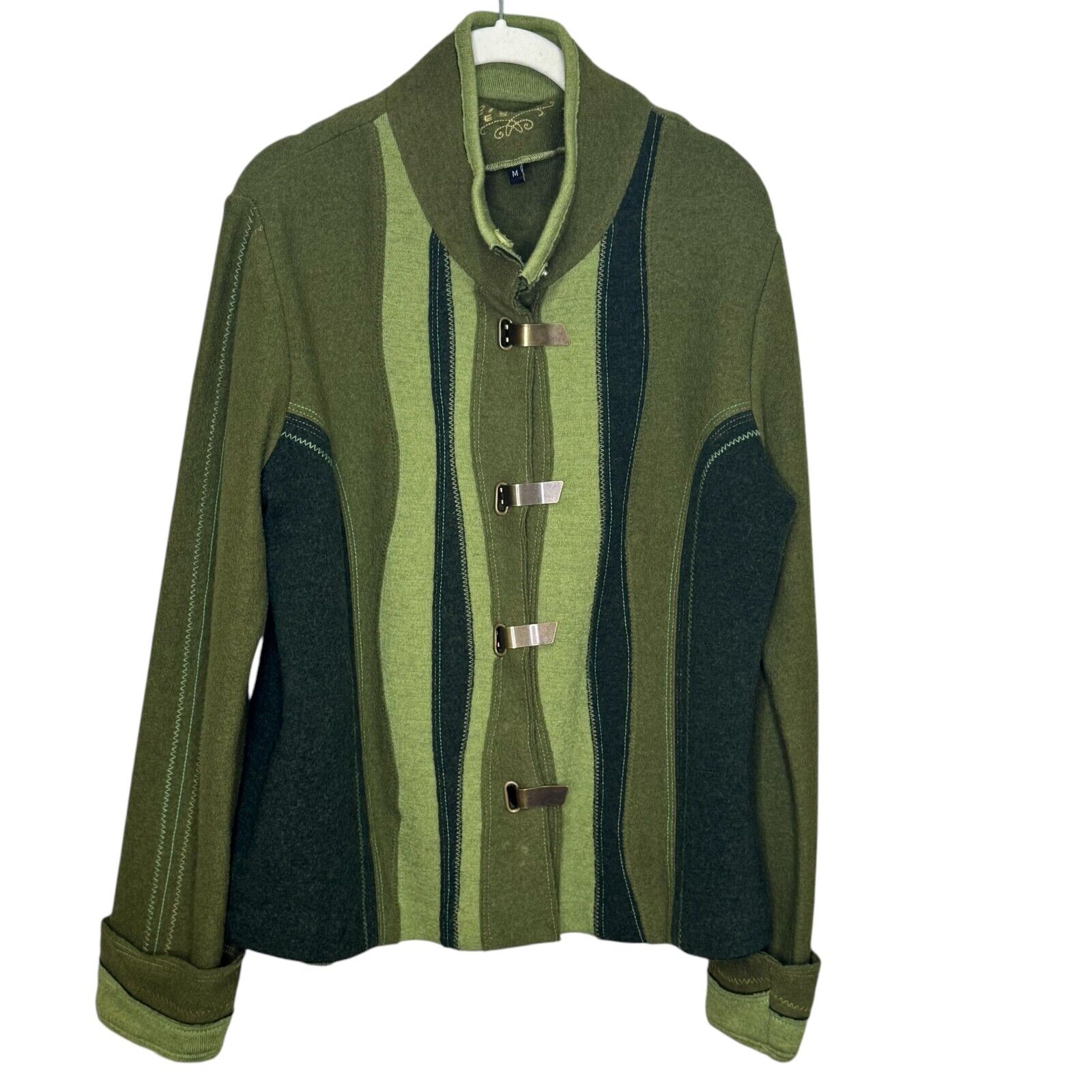 Icelandic Design Nordic Wool Cardigan Sweater Size Medium Green Metal Toggle