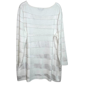 Misook Sweater 1X White Tonal Striped Sweater Tunic