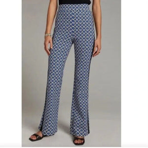 Anthropologie Maeve Ponte Flair Pants Size Medium Blue Black White Geometric