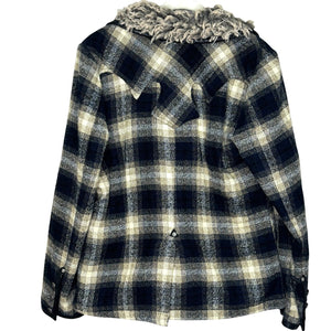 Double D Ranch Plaid Jacket Womens Size Medium Blue Tan Faux Shearling Collar