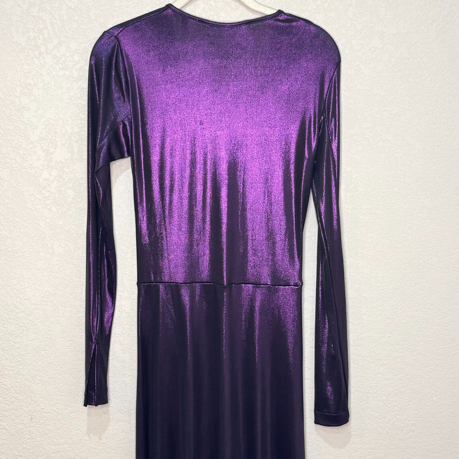 ROTATE Birger Christensen Midi Dress Size Small Number 7 Metallic Purple Ruched