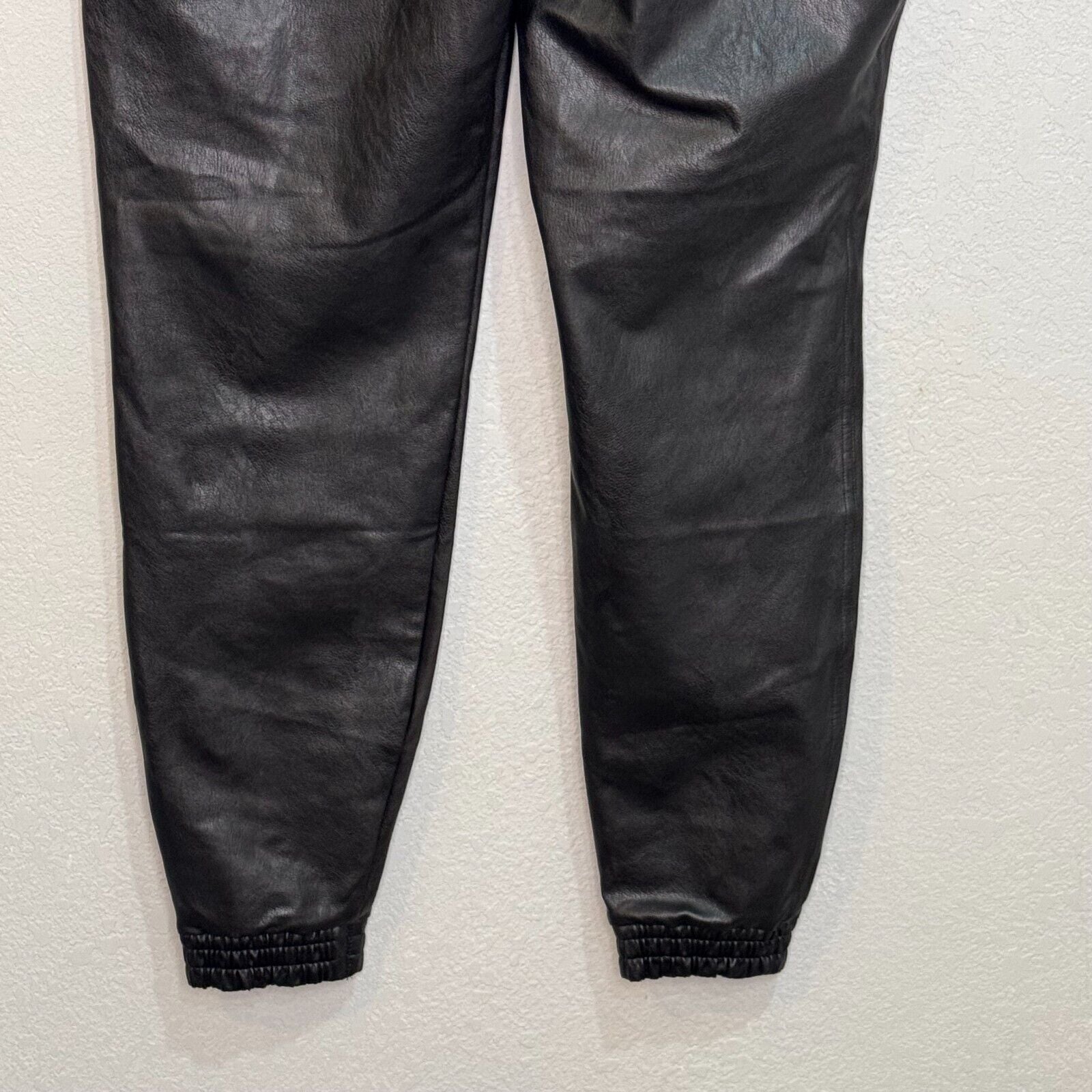 SPANX NEW Black Faux Leather-Like Joggers Pants Size Large $148