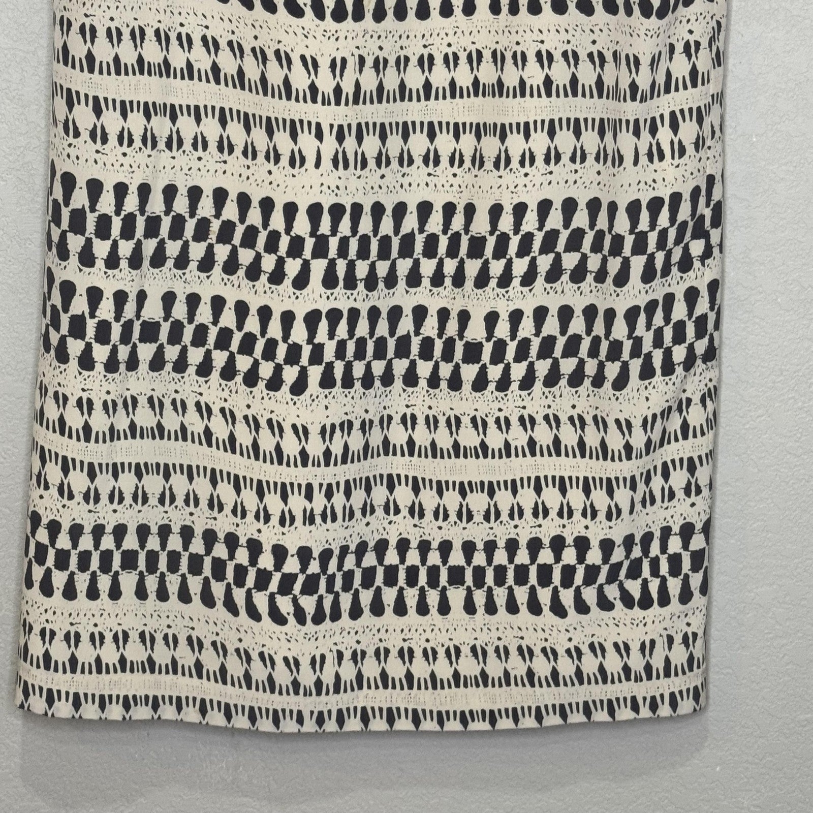 Club Monaco Dress Small Black White Silk Crochet Neckline Patterned Y2K