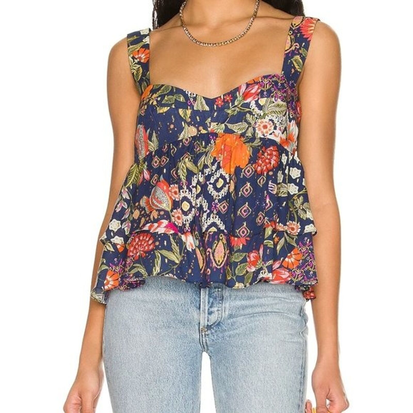 Amanda Uprichard Cami Top Size XS Everleigh Blue Floral Sleeveless