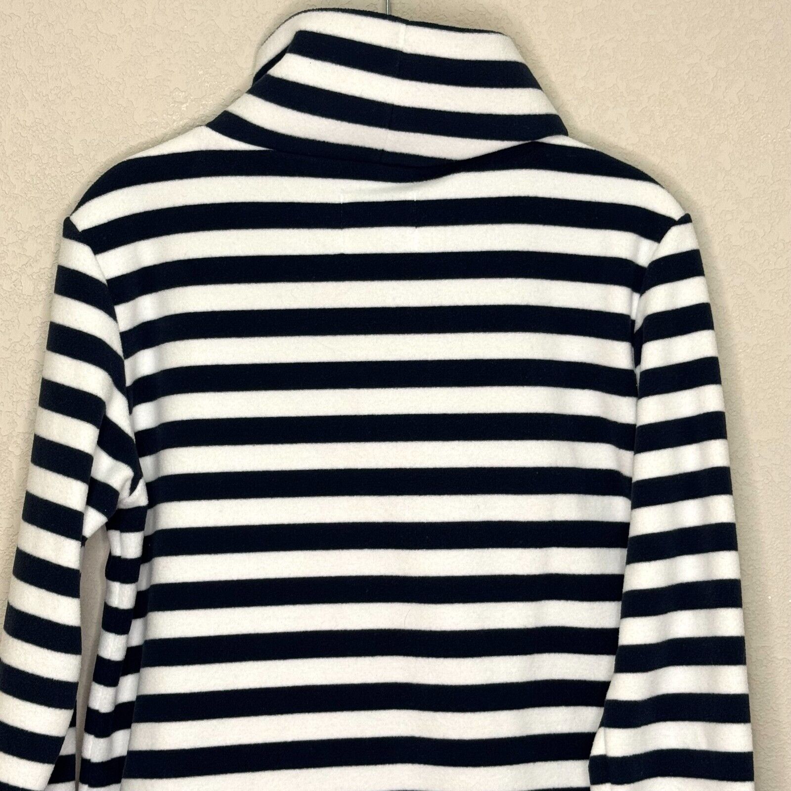 Dudley Stephens Fleece Top Size M Blue White Park Slope Vello Turtleneck Striped