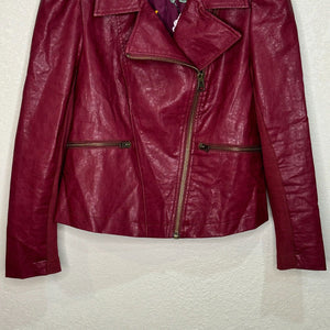 Anthropologie Wine Petula Faux Leather Puff Sleeve Moto Jacket Size Small Petite