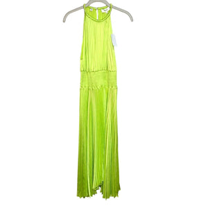 A.L.C. Renzo II Green Pleated Asymmetric Hem Midi Fit & Flare Dress Size 8