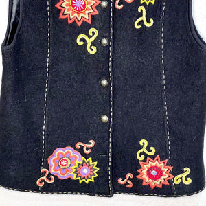 Icelandic Design Black Floral Vest Size Medium