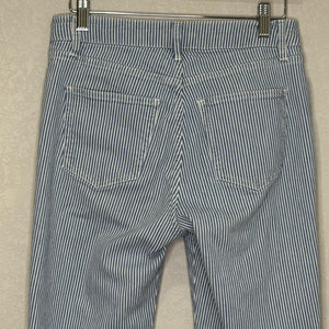 Boden Jeans Womens 6R Blue White Railroad Stripe Slim Straight Cropped Stretch