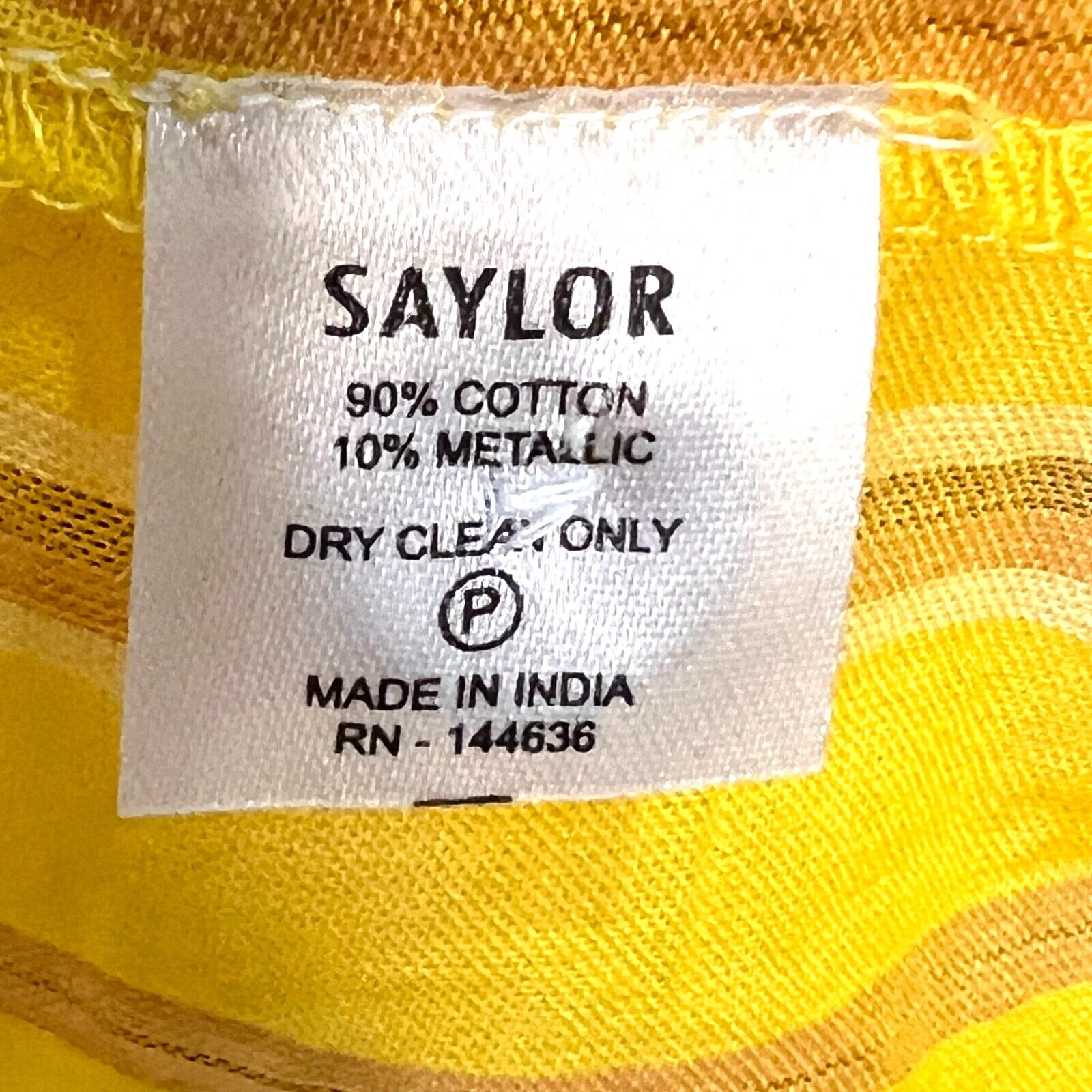 Saylor Yellow Metallic Lurex Stripe Short Sleeve Ruffle Top Blouse Size Small