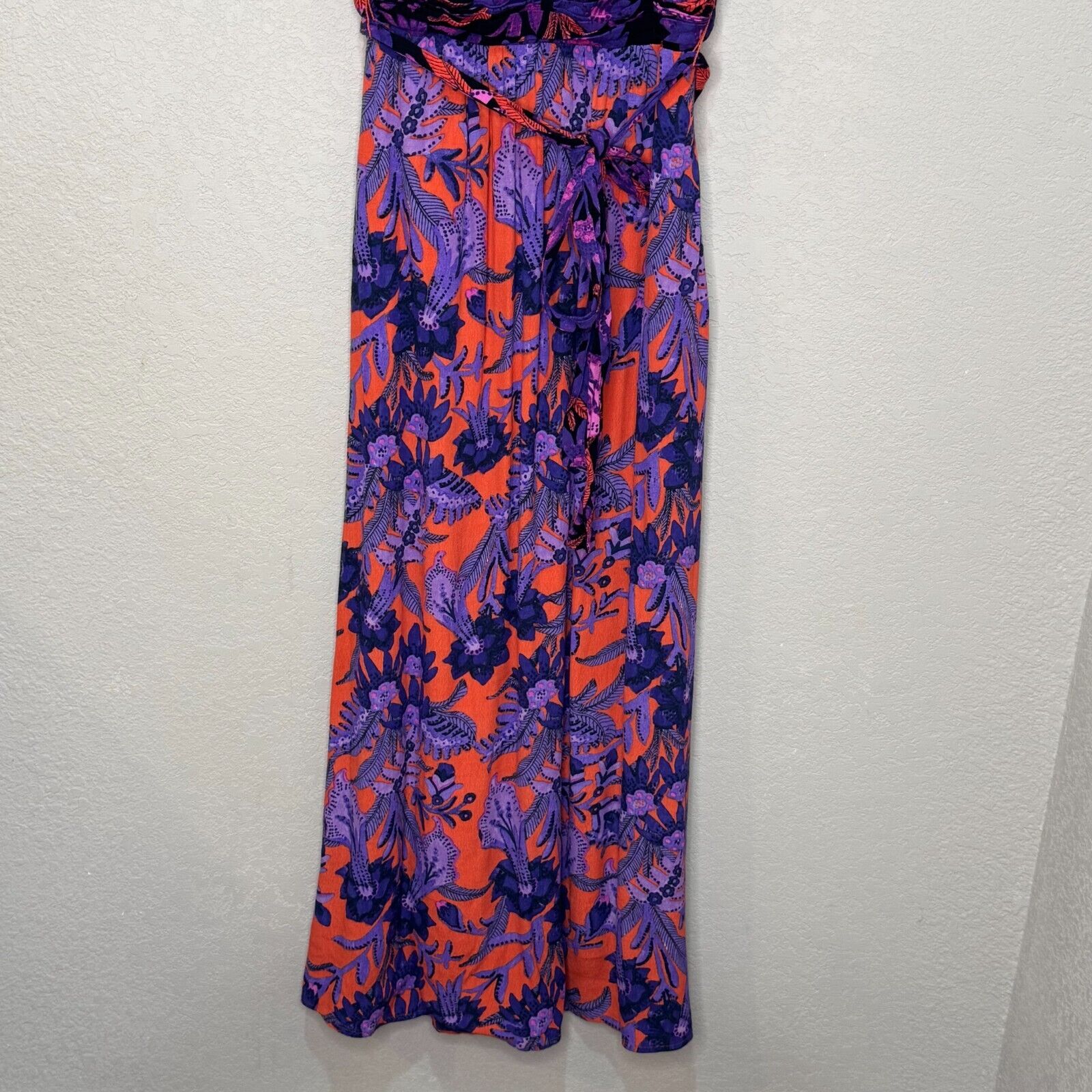 Anthropologie Maeve Macie Maxi Dress Size 4 Red Purple Floral Sleeveless Belted