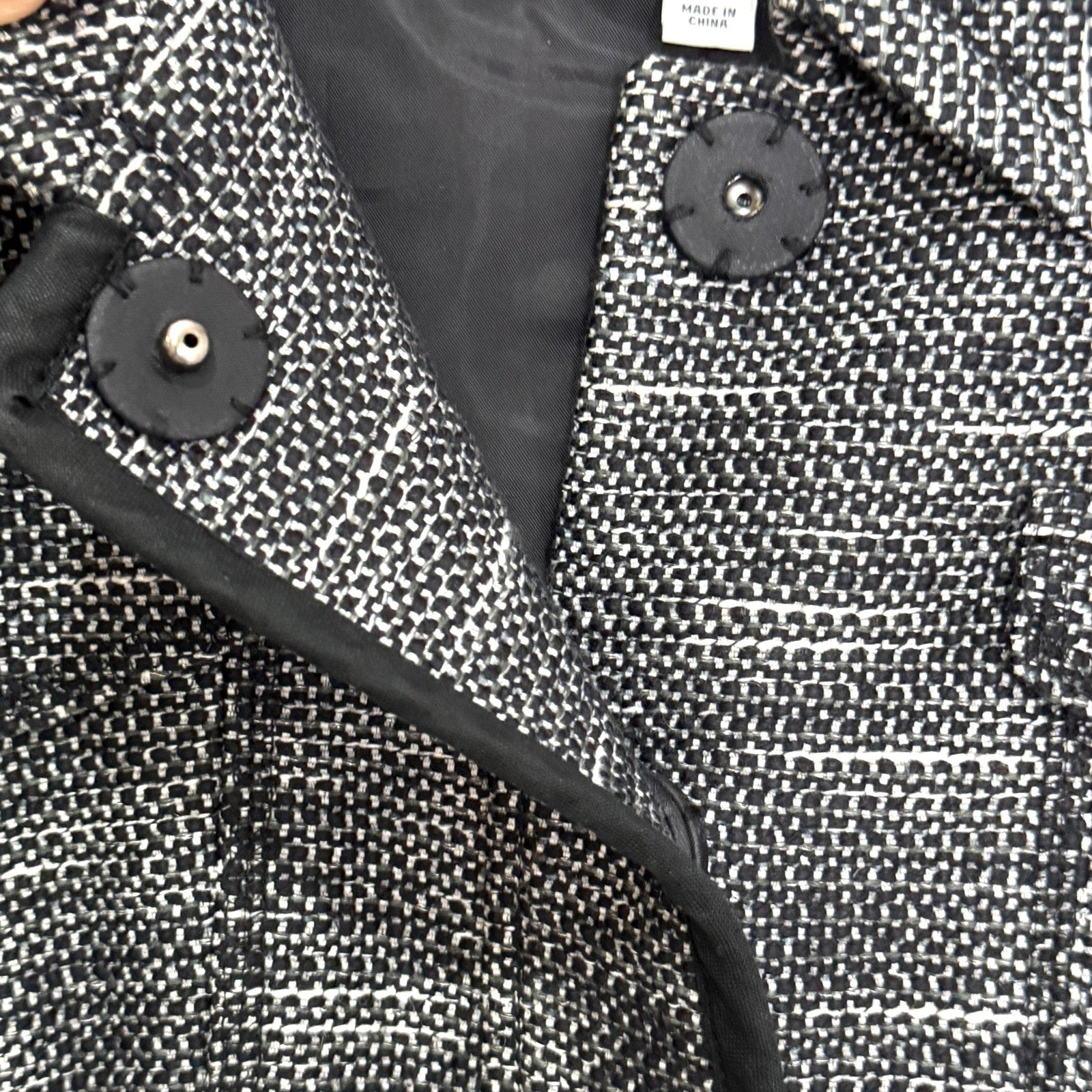Halogen Jacket Womens 6P Petite Black White Tweed Lined Cropped 3/4 Sleeve Piped