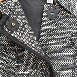Halogen Jacket Womens 6P Petite Black White Tweed Lined Cropped 3/4 Sleeve Piped