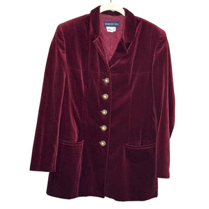 Gorsuch Ltd Blazer Womens 8 Burgundy Velvet Gold Buttons Made USA Lined Jacket