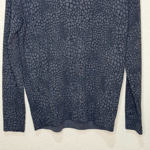 Theory Sweater Size Medium Adrianna V Neck Gray Black Print Wool Blend