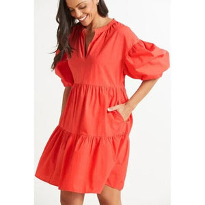 Sundry For Evereve Coral The Anywhere Tiered Dress Size Medium NEW $138