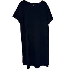 Eileen Fisher Black T Shirt Dress Size XL Tencel Nylon Spandex Short Sleeve