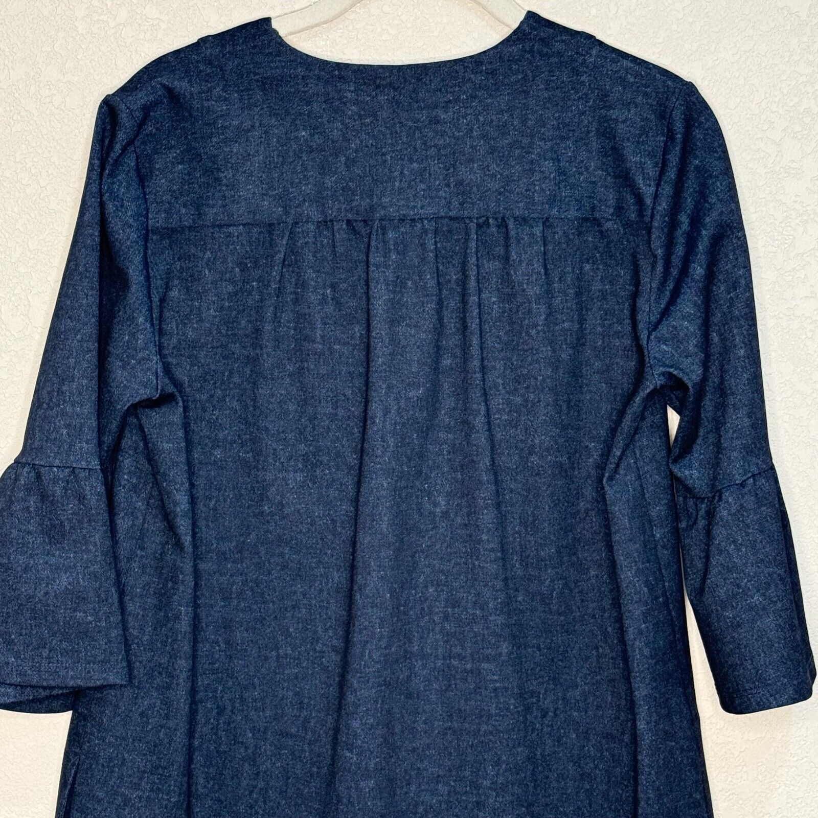 Jude Connally Kerry Blue Denim Bell Sleeve V-Neck Pullover Mini Dress Size XS