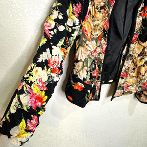 Zara Floral Ruched Black Red Gathered Floral Patchwork Jacket XL