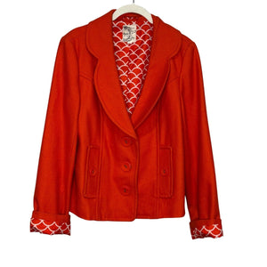 Anthropologie Tulle Orange Jacket Blazer Size Large Wool Short Peacoat