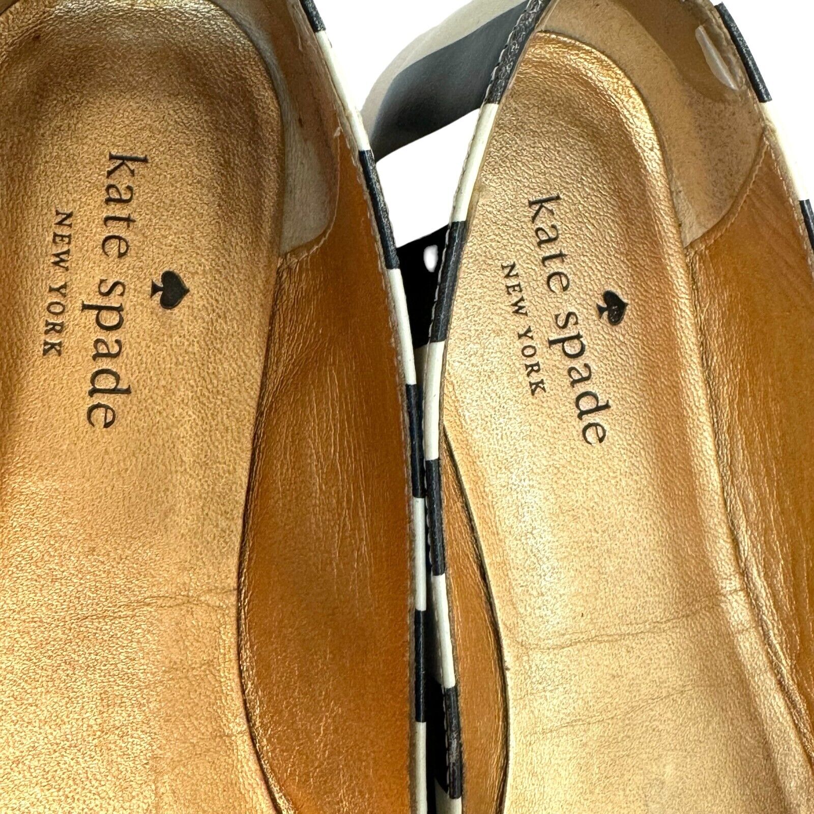 Kate Spade Black White Gold Trixie Stripe Glitter Ballet Flats Size 7.5