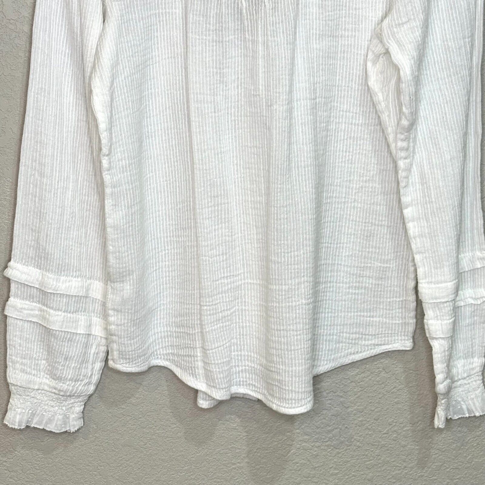 Faherty NEW Willa White Striped Long Sleeve Button Front Blouse Top Size Small