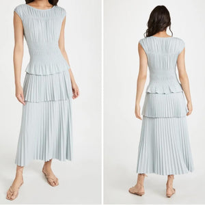 Rebecca Taylor NEW Glacier Blue Tiered Column Midi Dress Size Large NEW $295