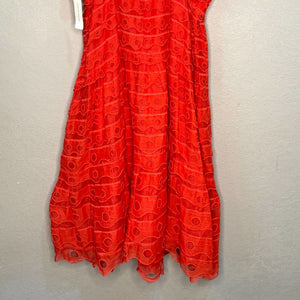 Anthropologie Maeve Coral Sleeveless Eyelet  Midi Sun Dress Size 12 NEW $260