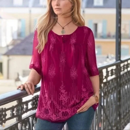 Sundance Cora Blouse Shirt Fuschia Pink Embroidered Size Medium