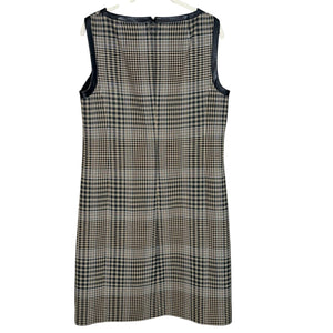 Akris Punto Sleeveless Plaid Print Shift Dress in Brown/Tan/Black Size Medium