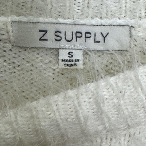 Z Supply Sweater Womens Small White Fuzzy Textured Pullover Crewneck Soft Cozy