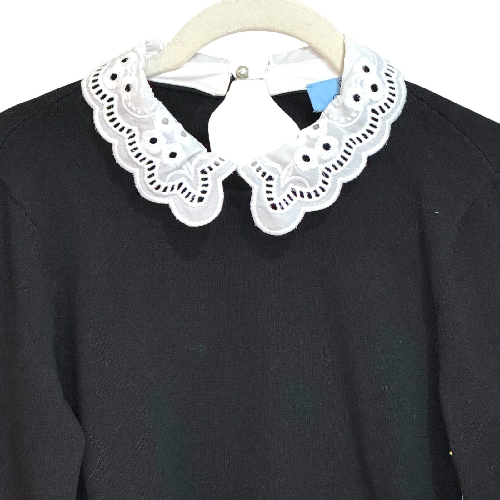 CeCe NEW Black Sweater White Eyelet Collar Size XXS