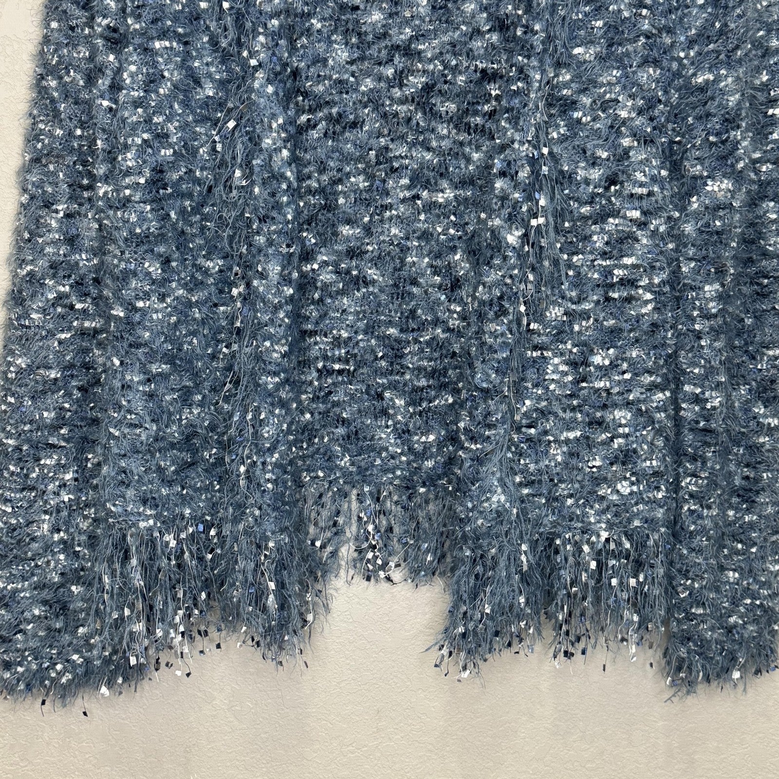 L'AGENCE Sweater Womens Large Blue Boucle Fringe Open Cardigan Jacket S8861NLQ