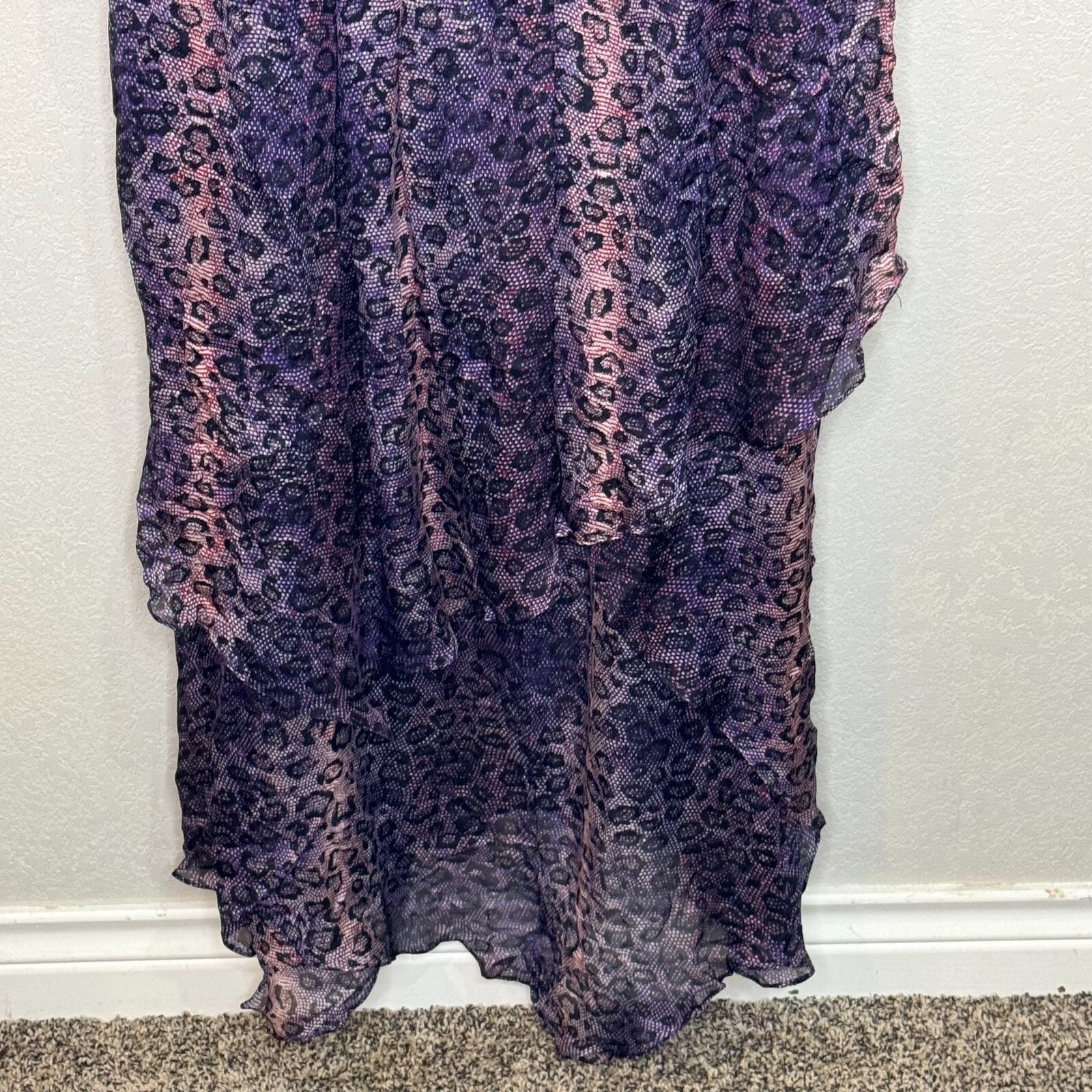 Adam Lippes Dress Size 10 NEW Silk Purple Animal Print Tiered Midi $475